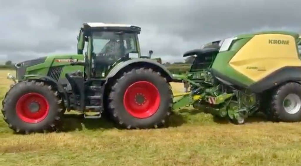Krone baler making hay bales with Kiwi EcoNet